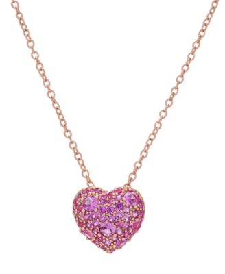 Macy's - Lab Grown Pink Sapphire Cluster Hearty 18" Pendant Necklace (3-1/4 ct. t.w.) in 14k Rose Gold-Plated Sterling Silver