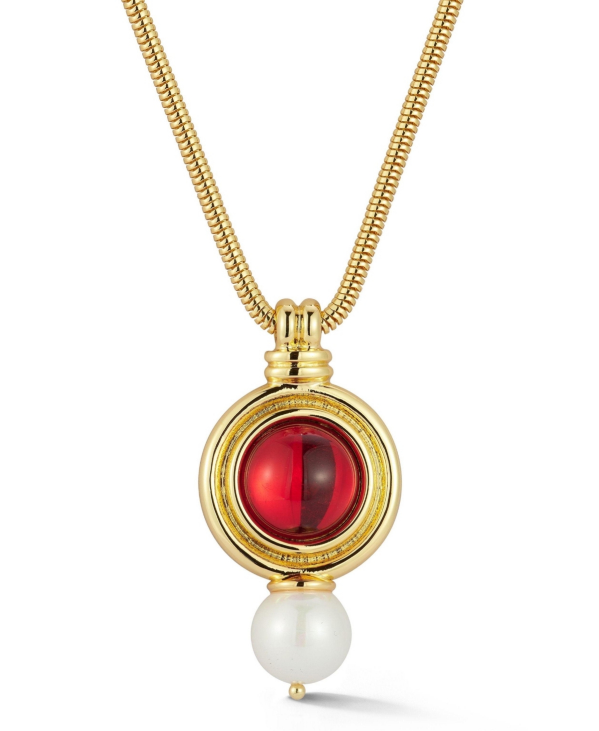 Gold Plated Bold Geometric Pendant Necklace with Rounded Snake Chain - Gold
