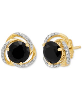 Onyx (3-7/8 ct. t.w.) & Diamond (1/10 ct. t.w.) Stud Earrings & Pendant Necklace in 14k Gold Over Sterling Silver, 16" + 2" extender