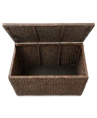 30&amp;#x22; Storage Chest with Lid, Handles, Safety Hinge - Espresso, Water Hyacinth Wicker Storage Trunk Basket for Bedroom, Entry Way, Living Room