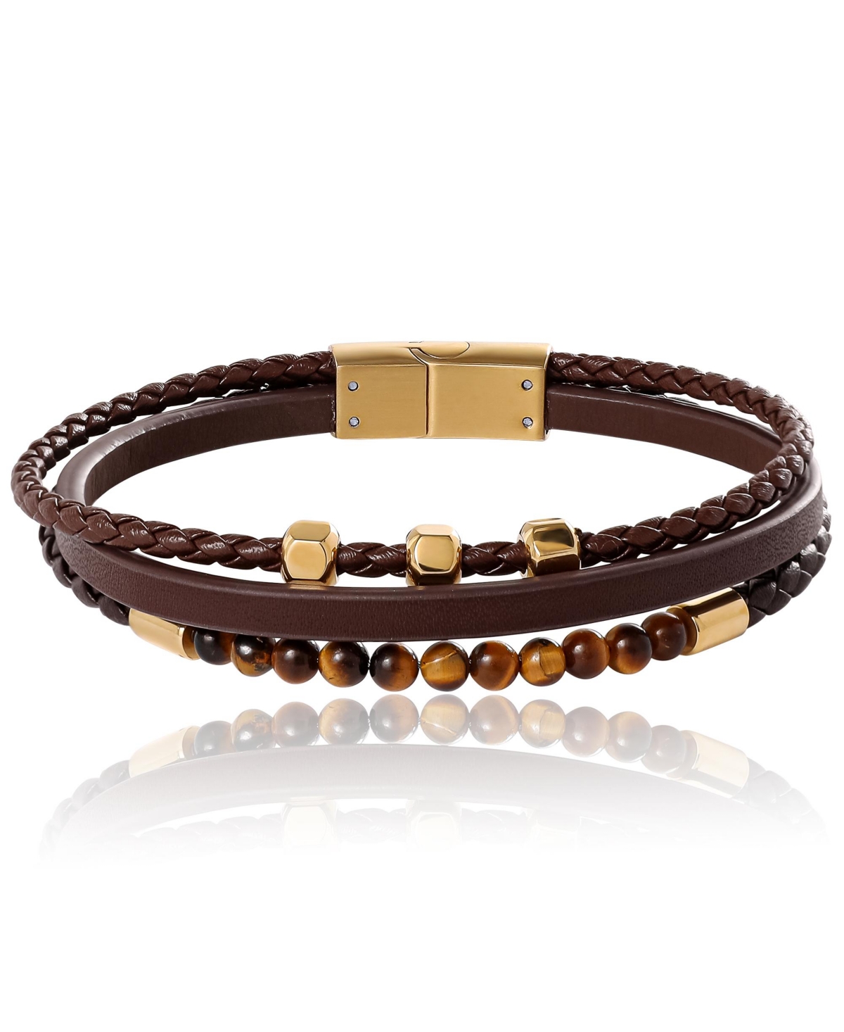 Stainless Steel (316L) Triple Row Brown Cord Bracelet - 8.25" - Brown