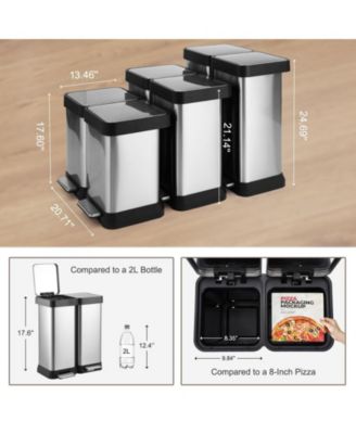 Stainless Steel 2 x 6.5 Gal Garbage Can, Double Steel Pedal Recycle Bin with Lid and Inner Buckets, Rectangular Hands-Free Kitchen Trash Can