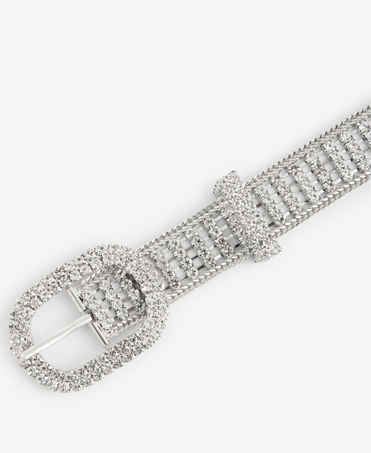 Inc International Concepts Double Circle Crystal Mesh Belt, Created For Macy's In Silver