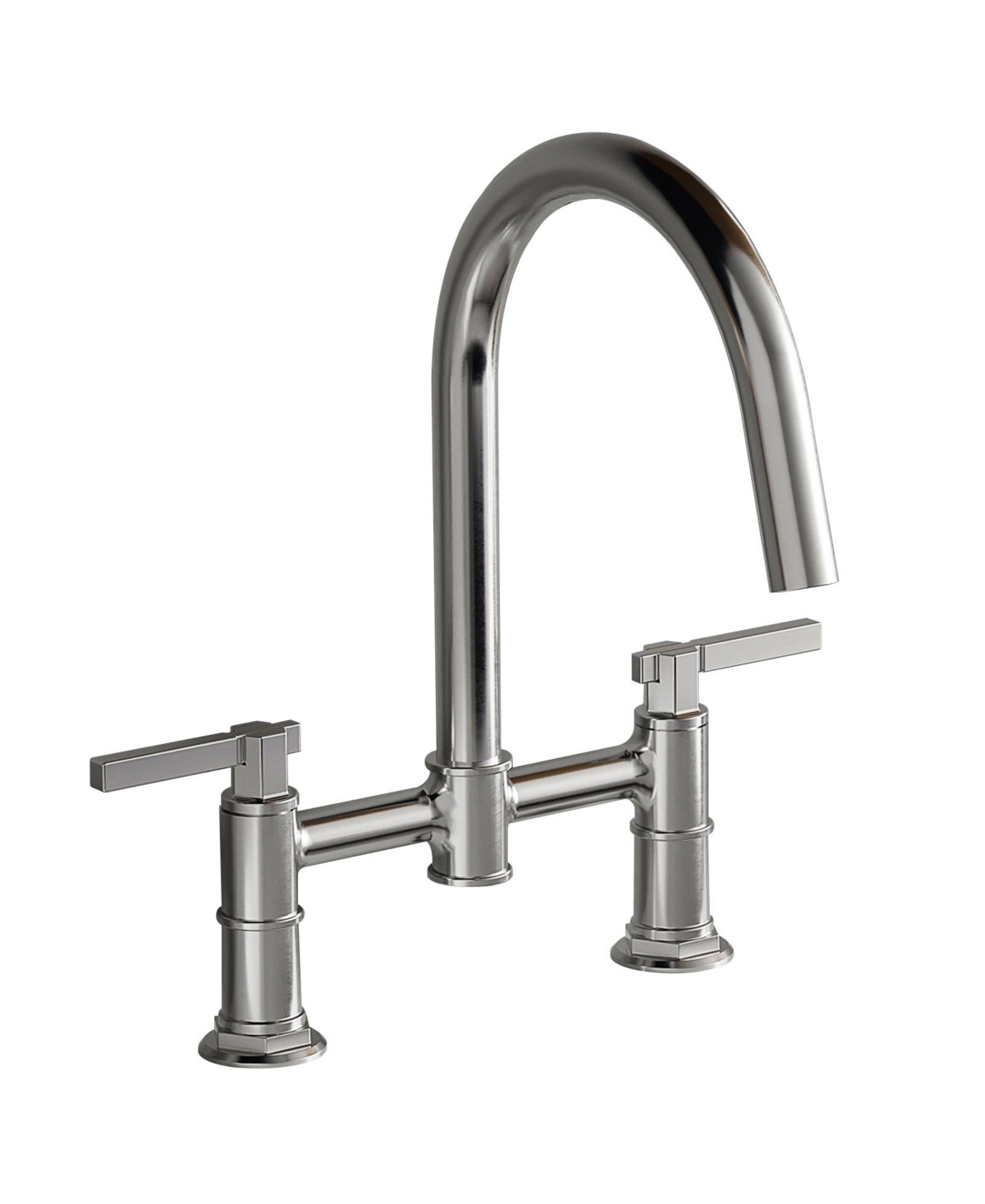 Modern Double-Handle 2-Holes Deck Mount Bridge Kitchen Faucet with 360 Swivel Spout Sink Faucet - Polished chrome