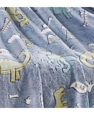 Glow in the Dark Blue Dinosaur & Friends Ultra Plush Juvi Fleece Accent Throw Blanket - 50 in. X 60 in.