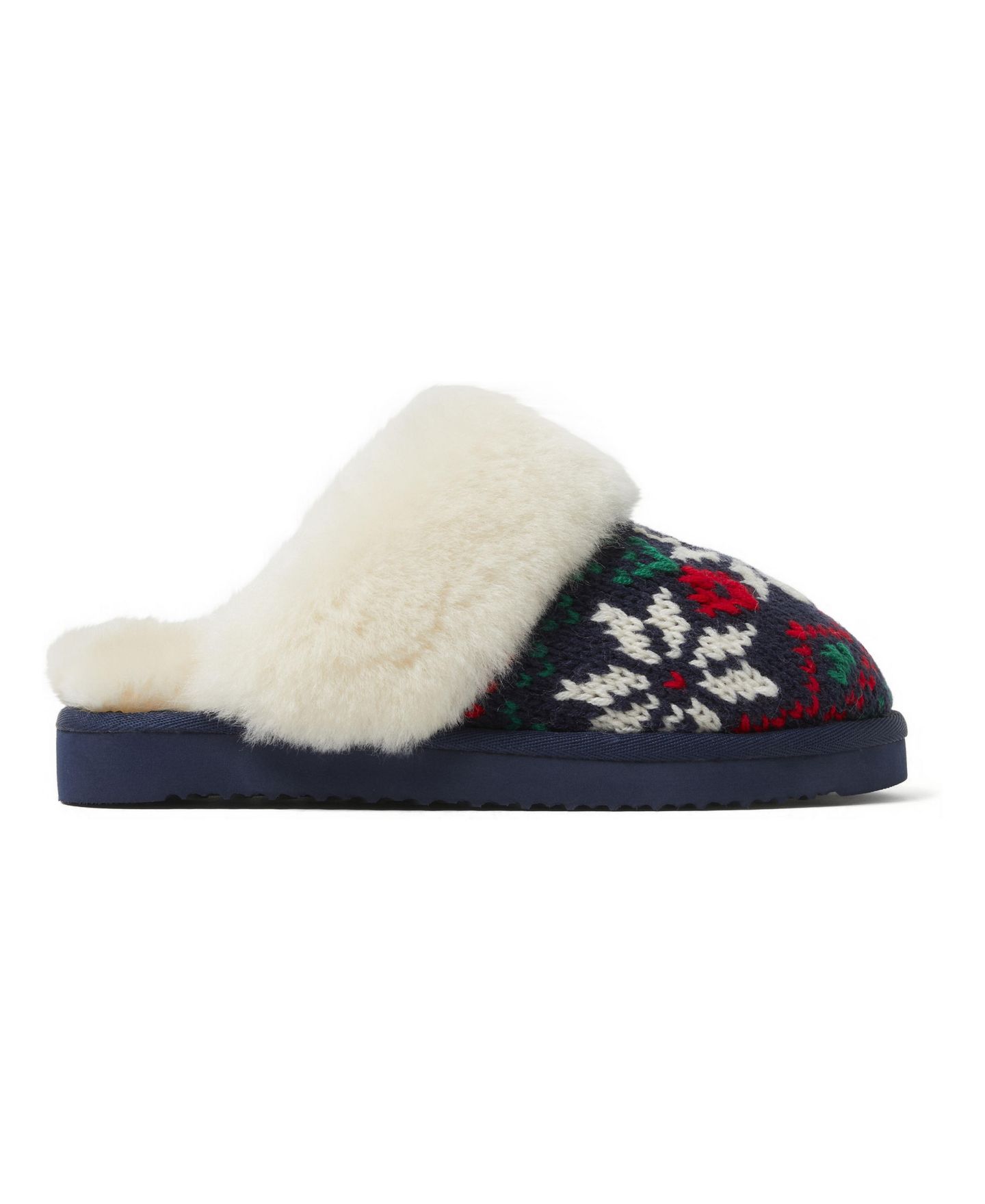 Женские тапочки Dearfoams Sydney Holiday Fair Isle Genuine Shearling Scuff Slipper, цвет: Peacoat — фото 3
