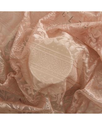 Sophia Floral Rod Pocket Lace Semi Sheer Voile Short Cafe Tiers for Small Windows - 28 x 36 Inch Length (Blush Pink Tiers, Set of 2)