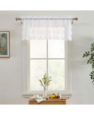 Jolene Floral Rod Pocket Lace Semi Sheer Voile Short Valance for Small Windows, Kitchen & Bathroom - 54 x 18 Inch Length (White Valance)