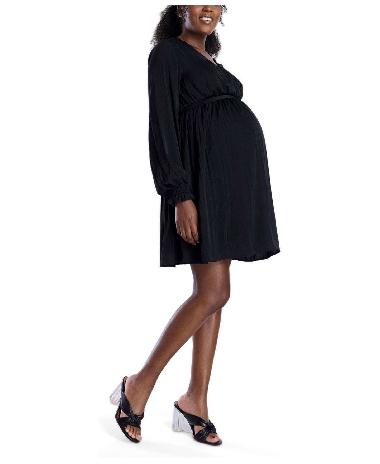 Женское платье Motherhood Maternity Woven Wrap Long Sleeve Mini Dress - Motherhood, цвет: Чёрный — фото 3