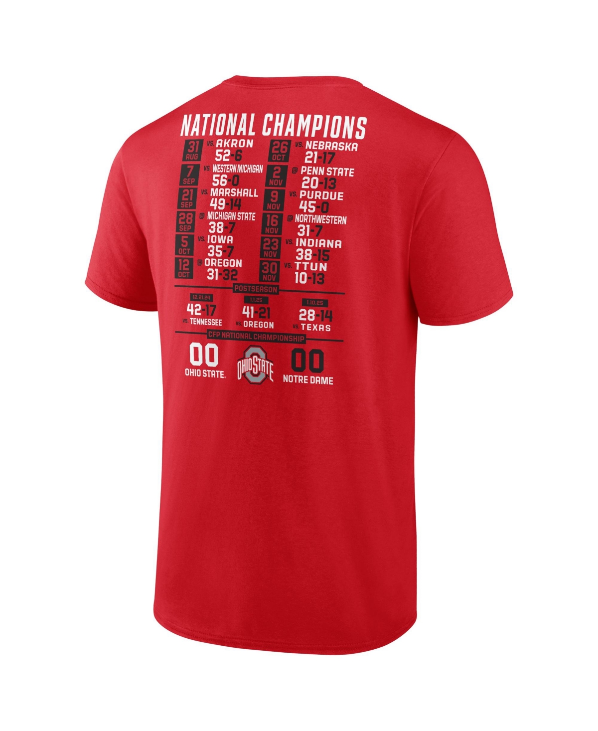 Fanatics Men's Red Ohio State Buckeyes College Football Playoff 2024 National Champions Schedule T-shirt In Red