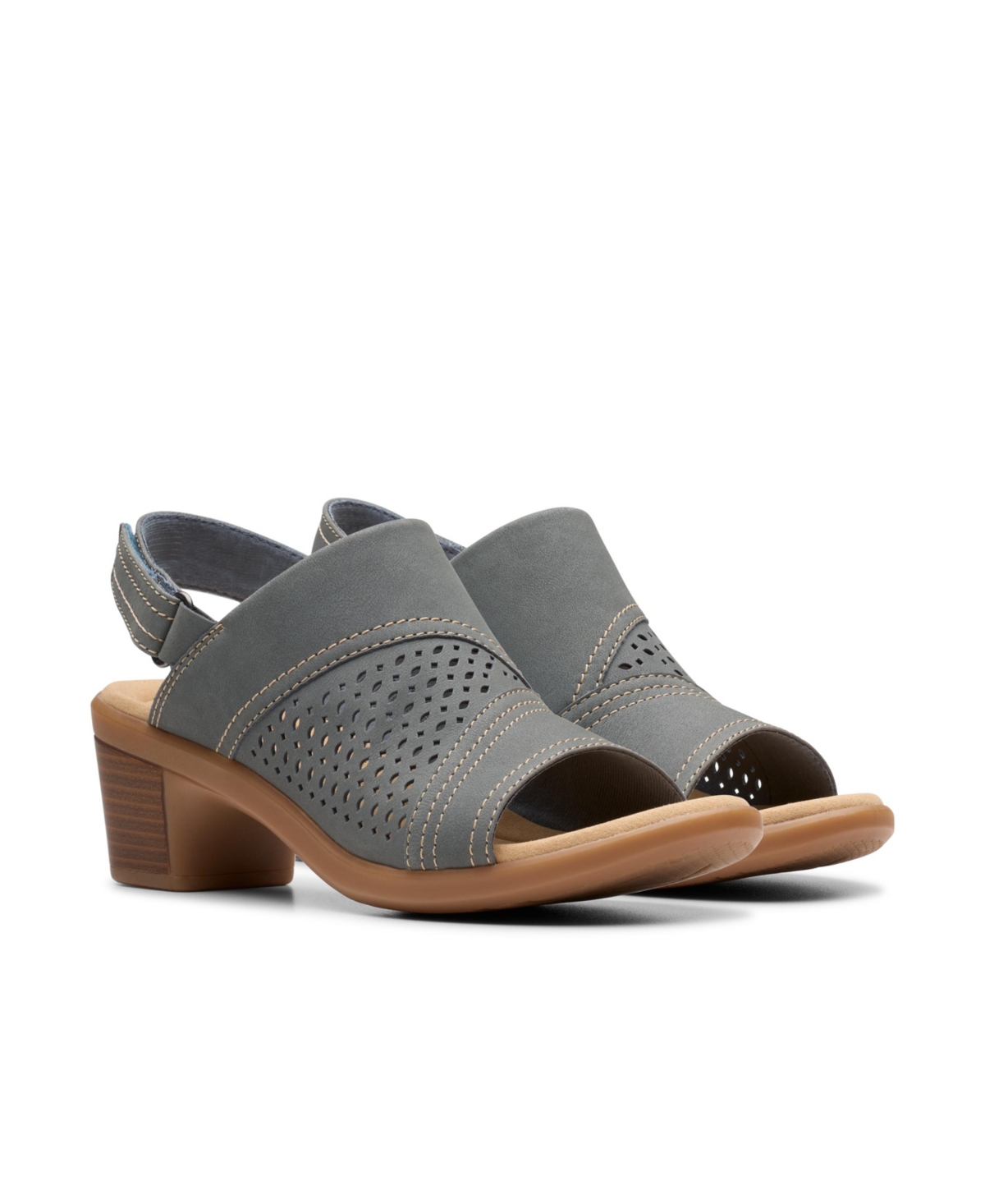 Shop Clarks Collection Women's Emily2 Mist Block Heel Sandals In Blue Gray Nubuck