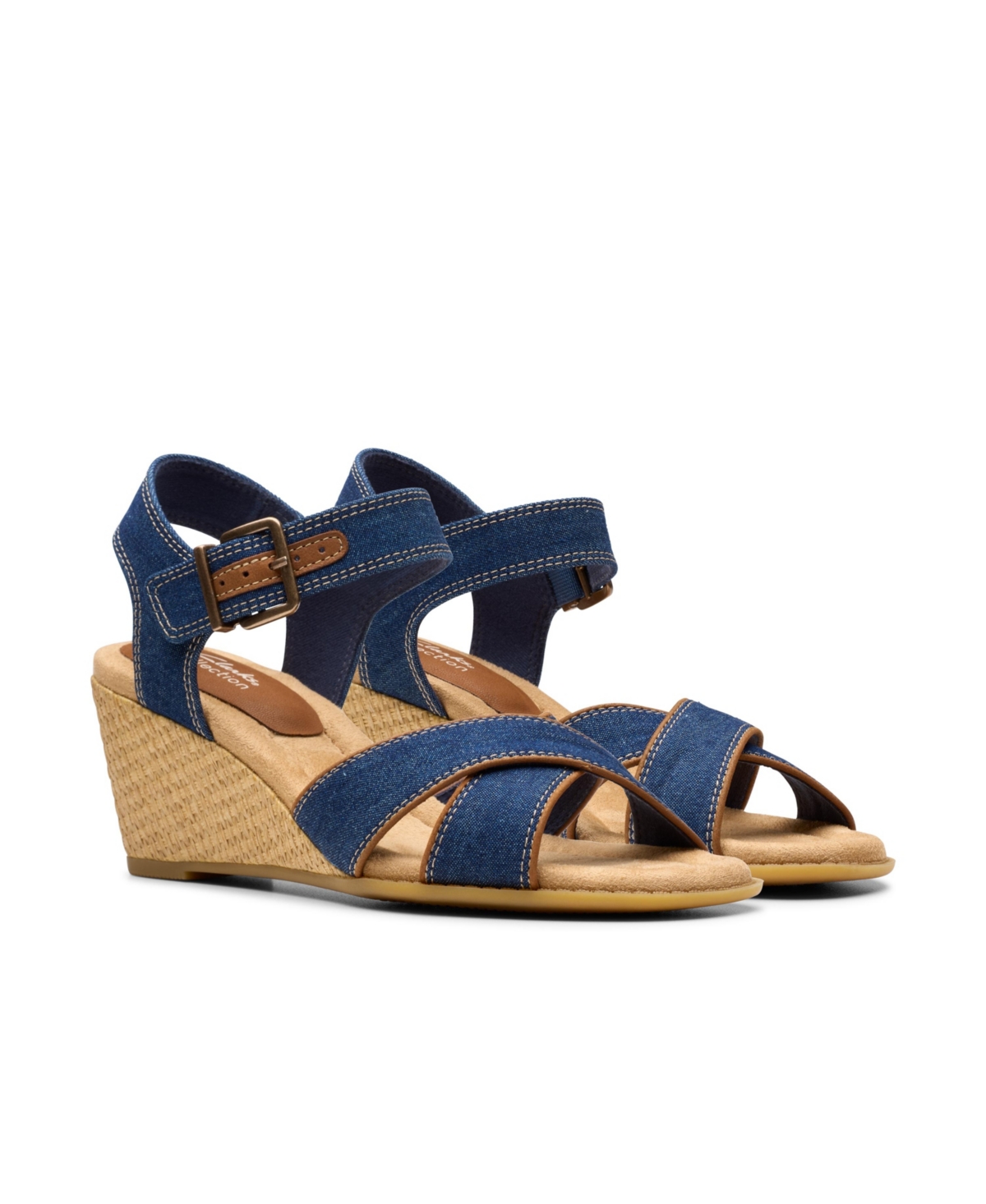 Shop Clarks Collection Women's Emmalae Iris Wedge Sandals In Dark Denim Textile