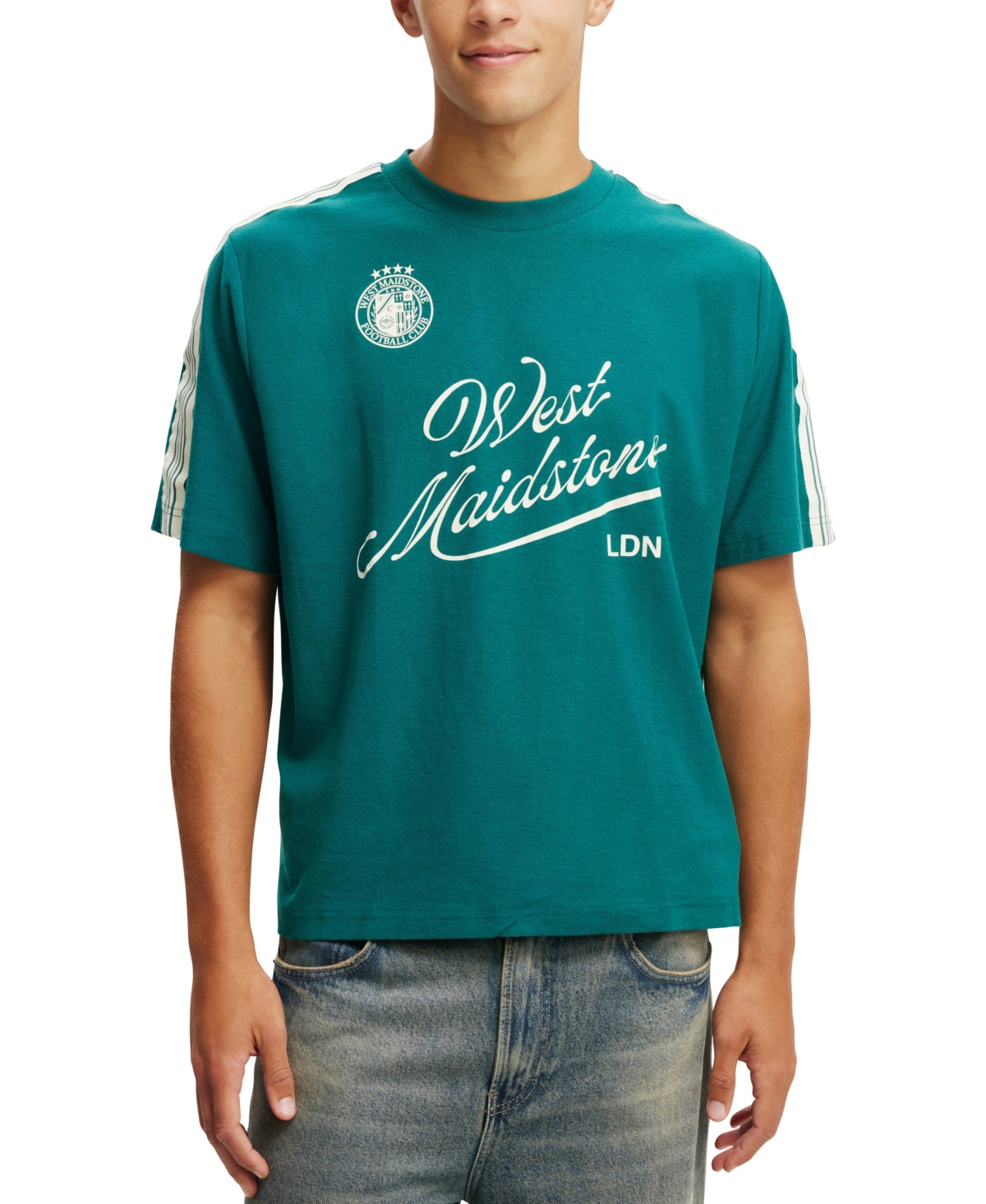 Shop Cotton On Men's Cropped Graphic T-shirt In Emerald,west Maidstone