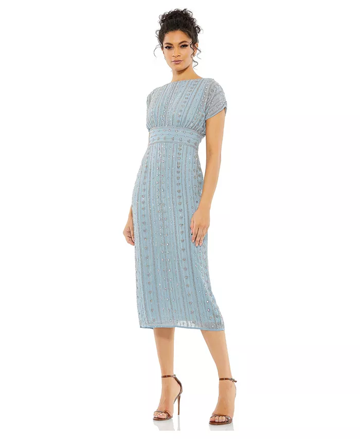 Women's Beaded Cap Sleeve Column Midi Dress - thumbnail 8