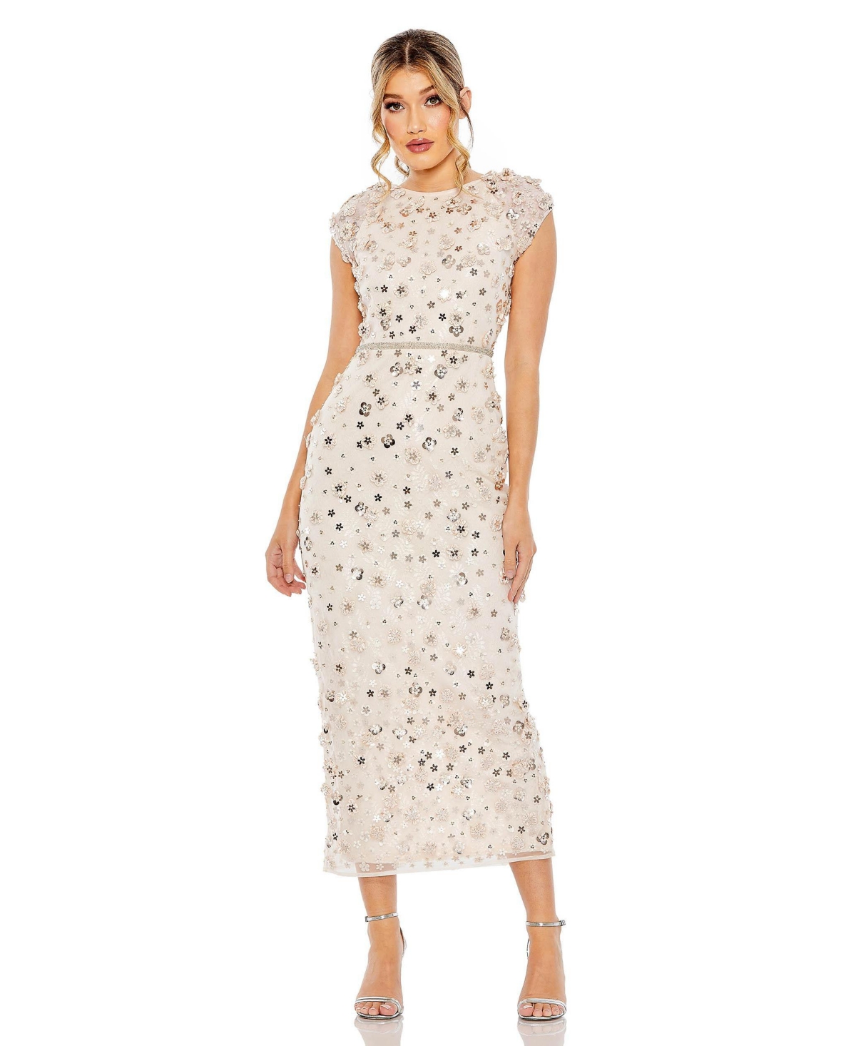 Women's Floral Applique Cap Sleeve Column Dress - Blush