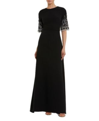 Women's Beaded 3/4 Sleeves Crepe A Line Gown