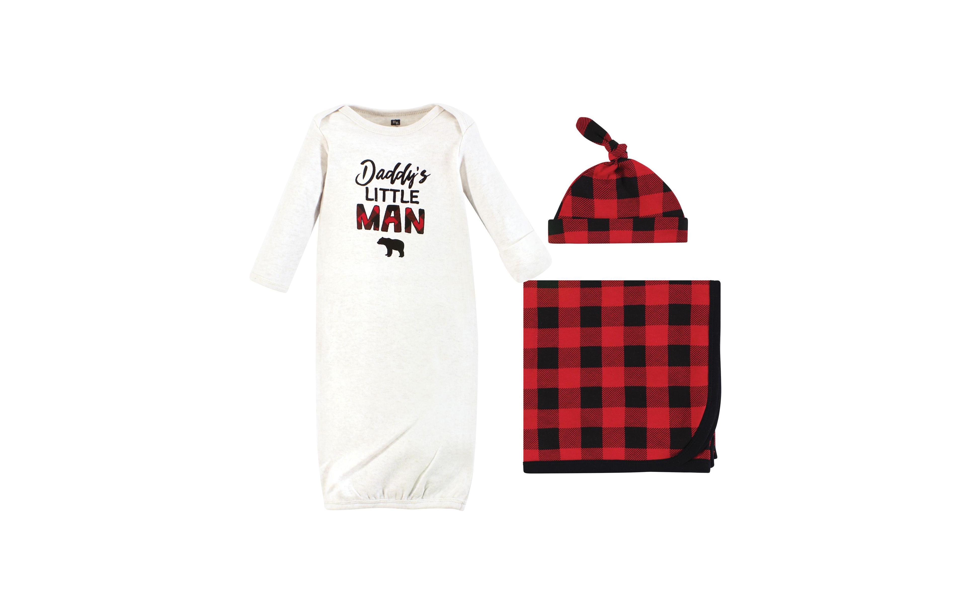 Hudson Baby Boys Gown, Swaddle Blanket and Cap or Headband