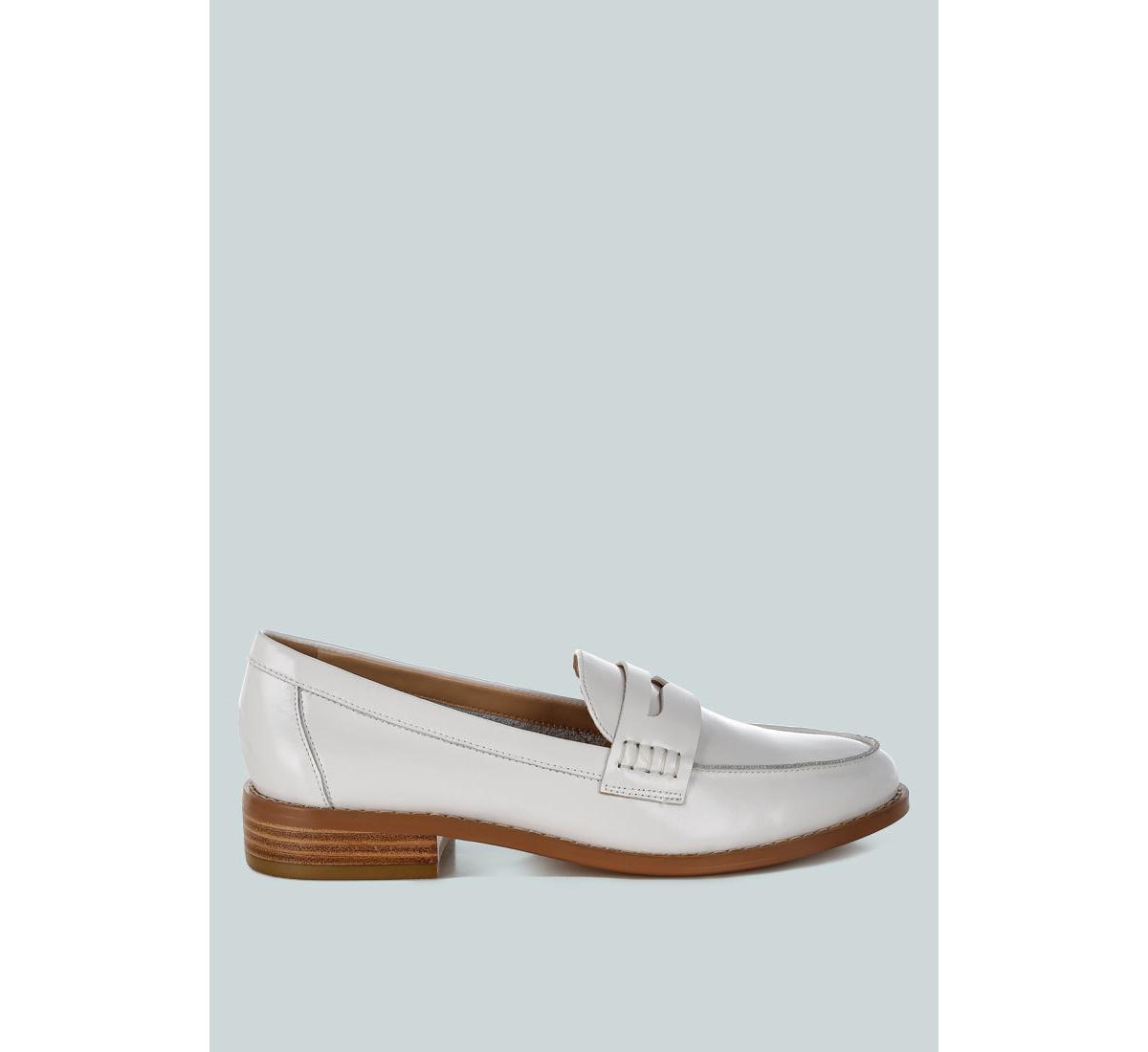 Roxana Real Leather Penny Strap Loafers - White