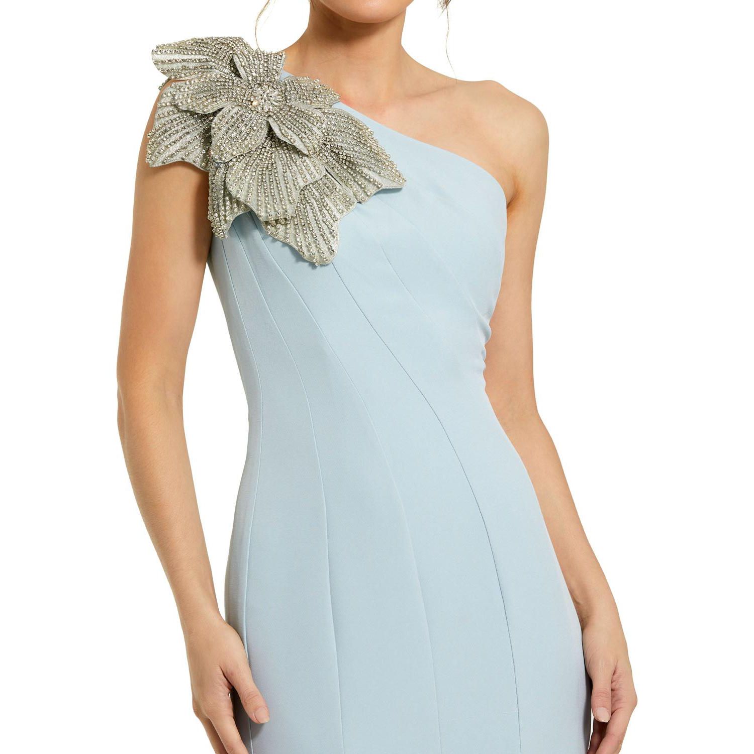 Women's Crepe One Shoulder Gown With Flower