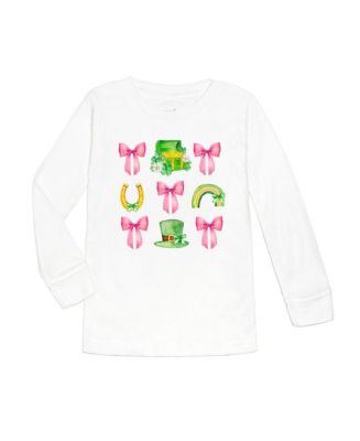 LuLu BeBe Girls White Tee Shirt - Green Sequin St. Patrick's Day Clovers