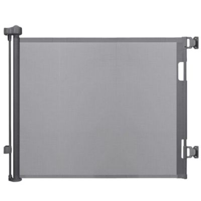 Retractable Baby Gate Gray for Stair and Doorway, 33" Tall Extends up to 55" Easy-to-Install Gray Retractable Mesh Baby Gate, Hardware Mounting Kit