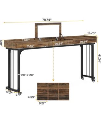 Overbed Table with Wheels, Mobile Computer Desk Makeup Vanity Desk with Storage, Standing Laptop Cart, Over Bed Makeup Table with Mirror, Vanity Desk for Bedroom, Rustic Brown