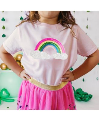 Toddler Girls Rainbow Sequin Patch Short Sleeve T-Shirt