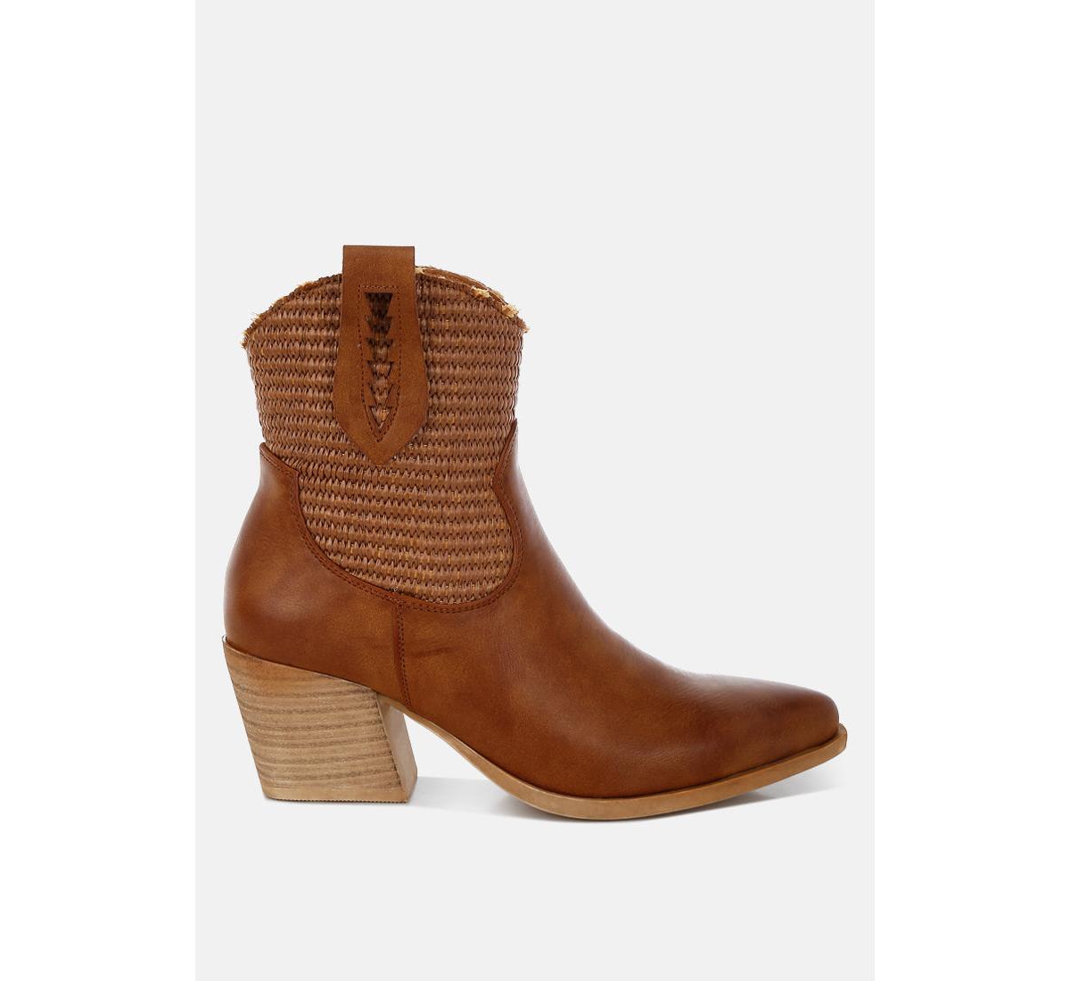 Big Mood Raffia & Faux Leather Cowboy Boots - Black