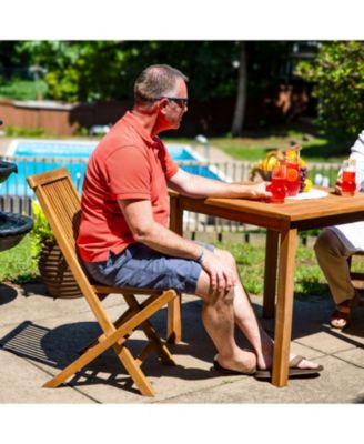 Outdoor Solid Teak Wood with Stained Finish Hyannis Folding Dining Chairs - Light Brown