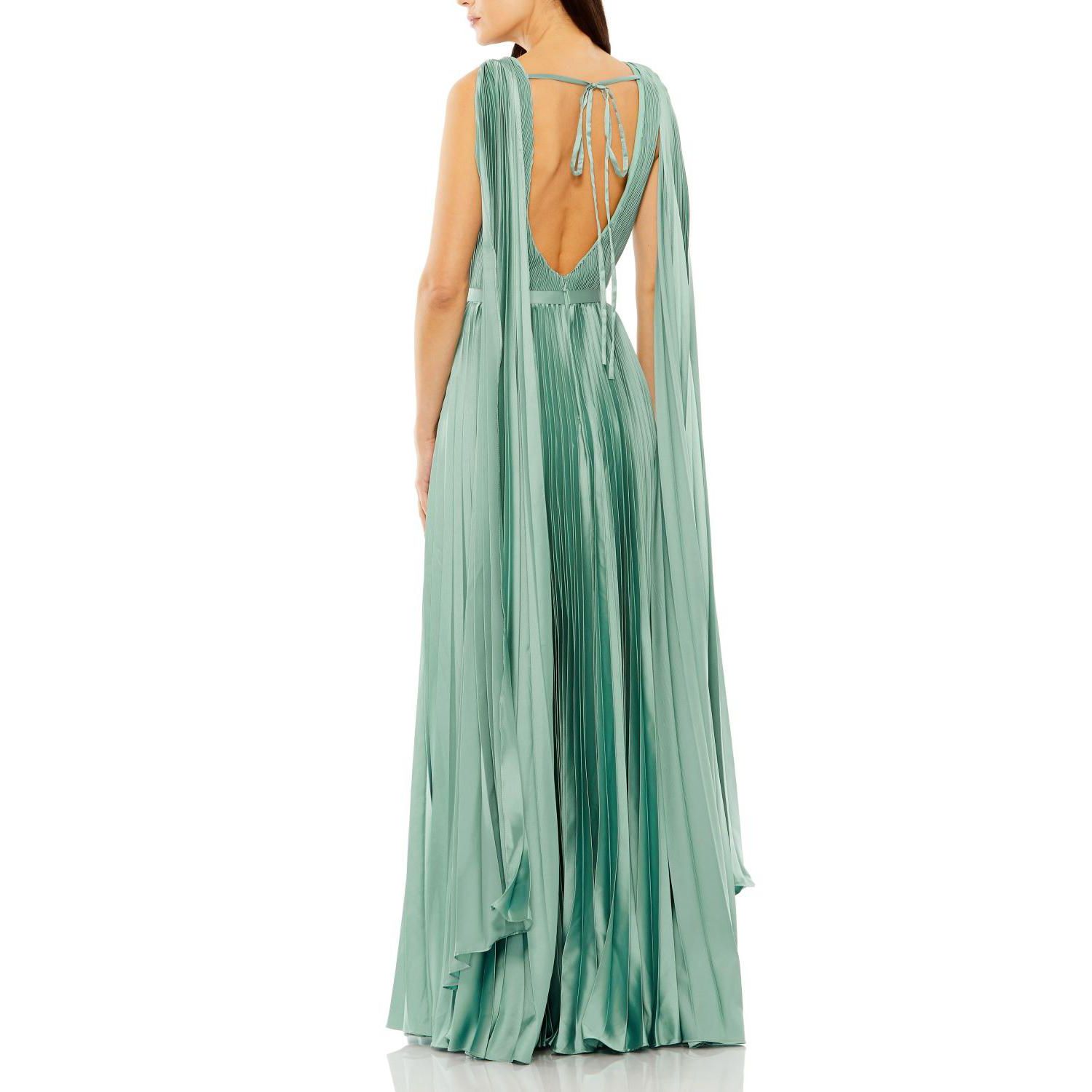 Women's Sleeveless High Neck Cape Back Heat Pleated Gown