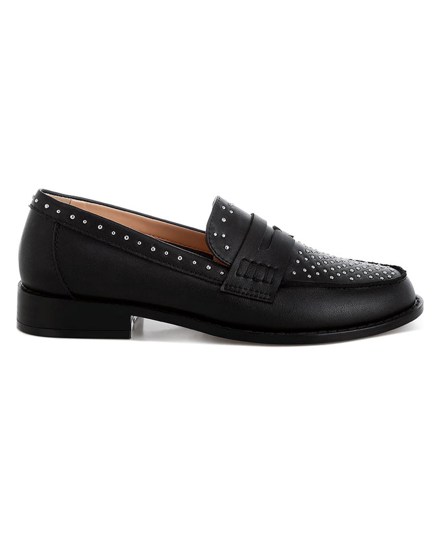 Женские туфли Rag & Co Raisa Stud Embellished Penny, цвет: Чёрный кожаный — фото 1
