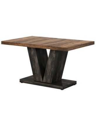 47-Inch Dining Table for 4, Black Kitchen Dinner Table with Heavy Duty Pedestal, Farmhouse Wooden Eating Table for Home, Dining Room, Small Space