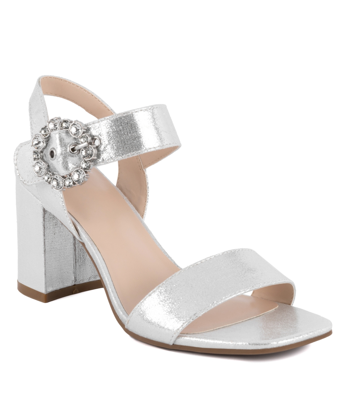 Women's Earleny Embellished Block Heel Dress Sandals - Silver Micro