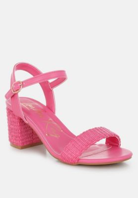 Womens Tulata Raffia Pin Buckle Block Heels