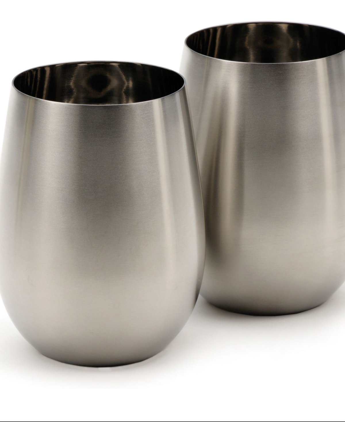 Rsvp International Stemless Stainless Steel Wine Glasses, Set Of 2 In Silver