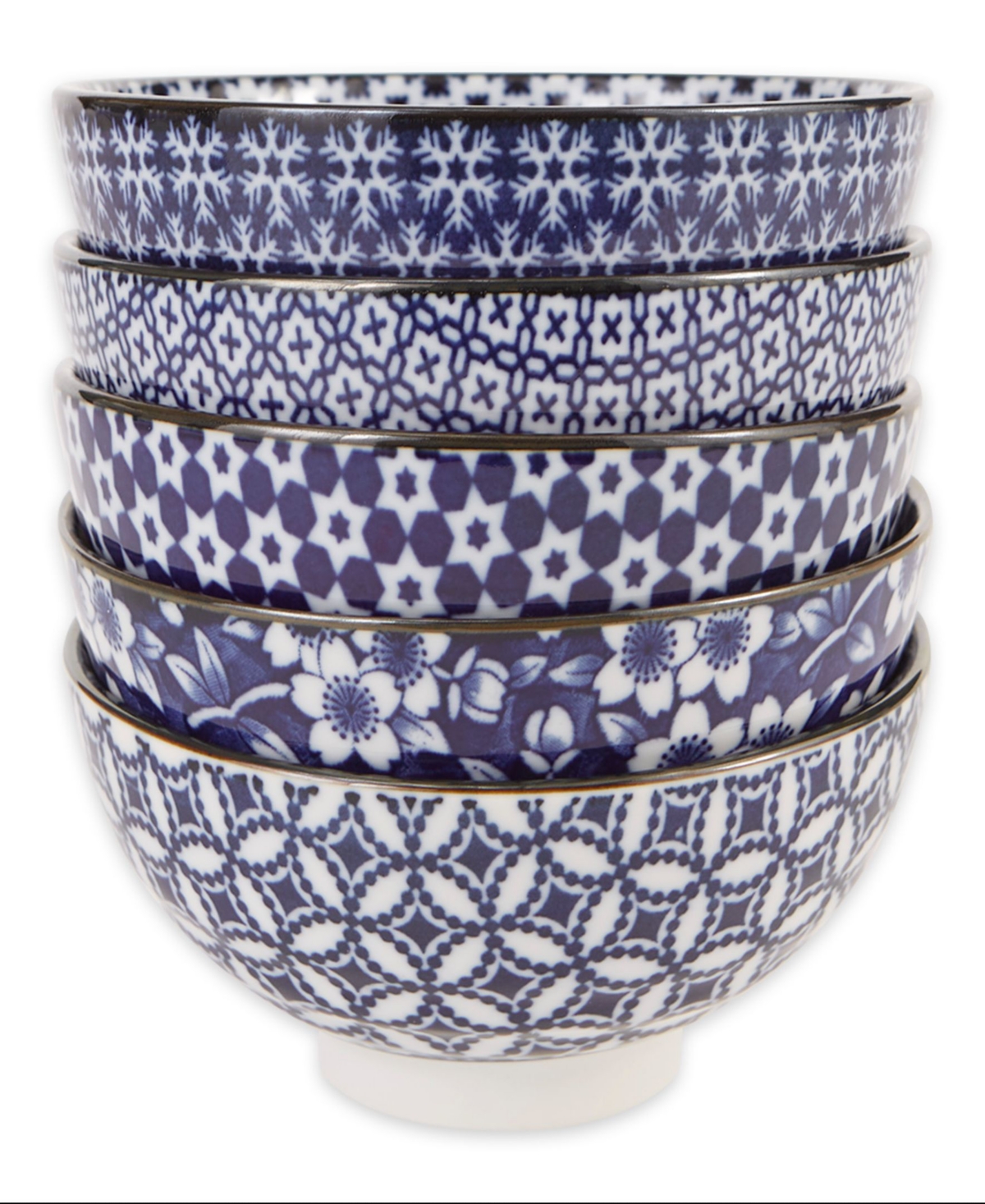 Shop Rsvp International 8 Oz. Japanese Porcelain Bowls, Set Of 5 In Blue,white