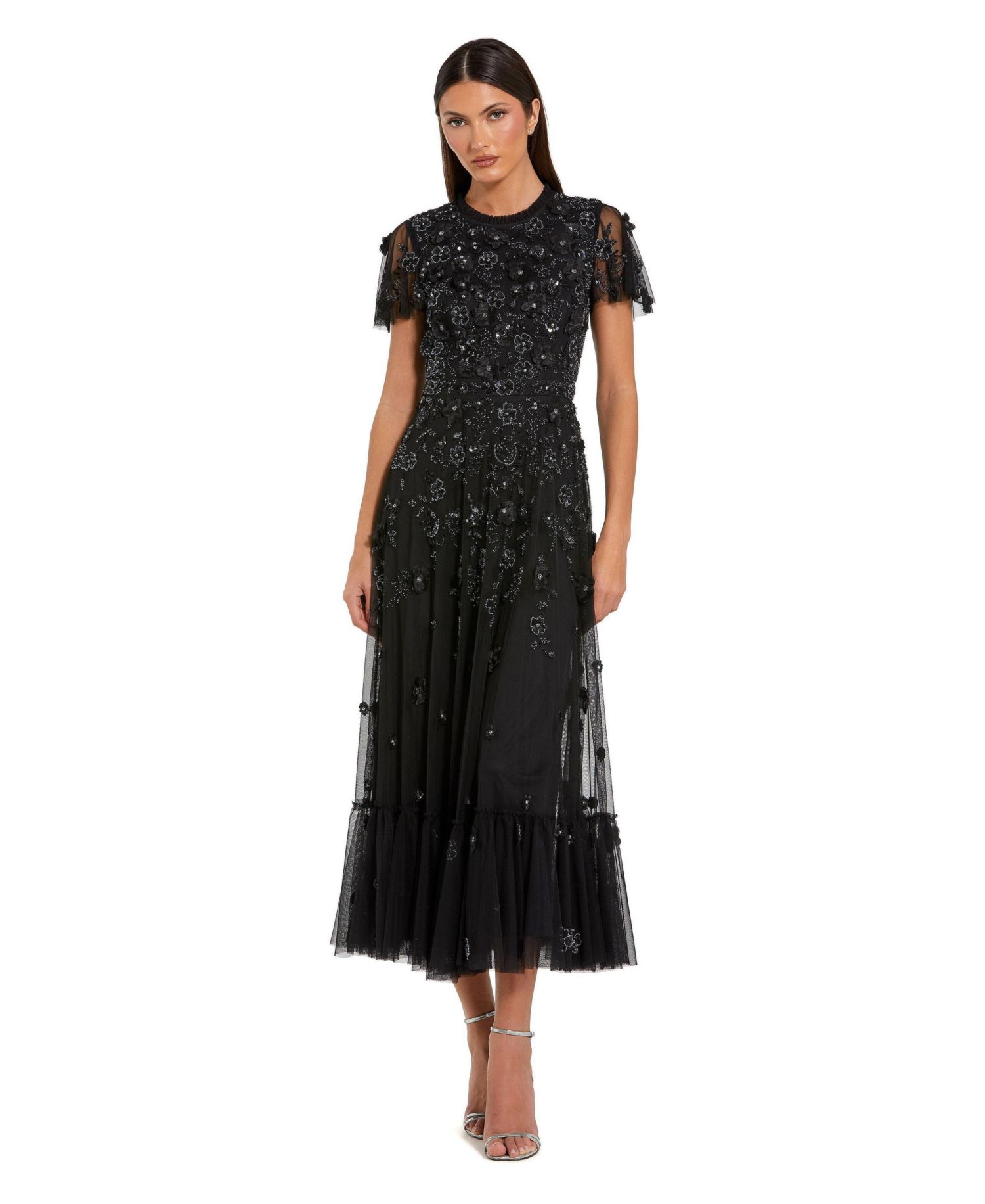 Women's Embellished High Neck Cap Sleeve A Line Dress