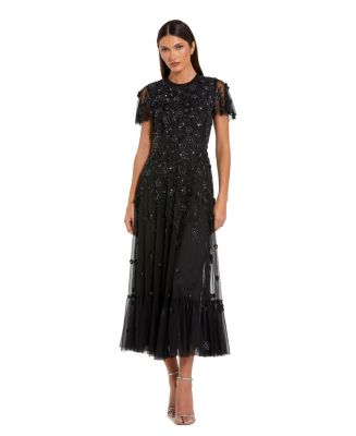 ★Mac Duggal★ Black ハイネック キャップスリーブ ドレス Mac Duggal Women's Embellished High Neck Cap Sleeve A Line