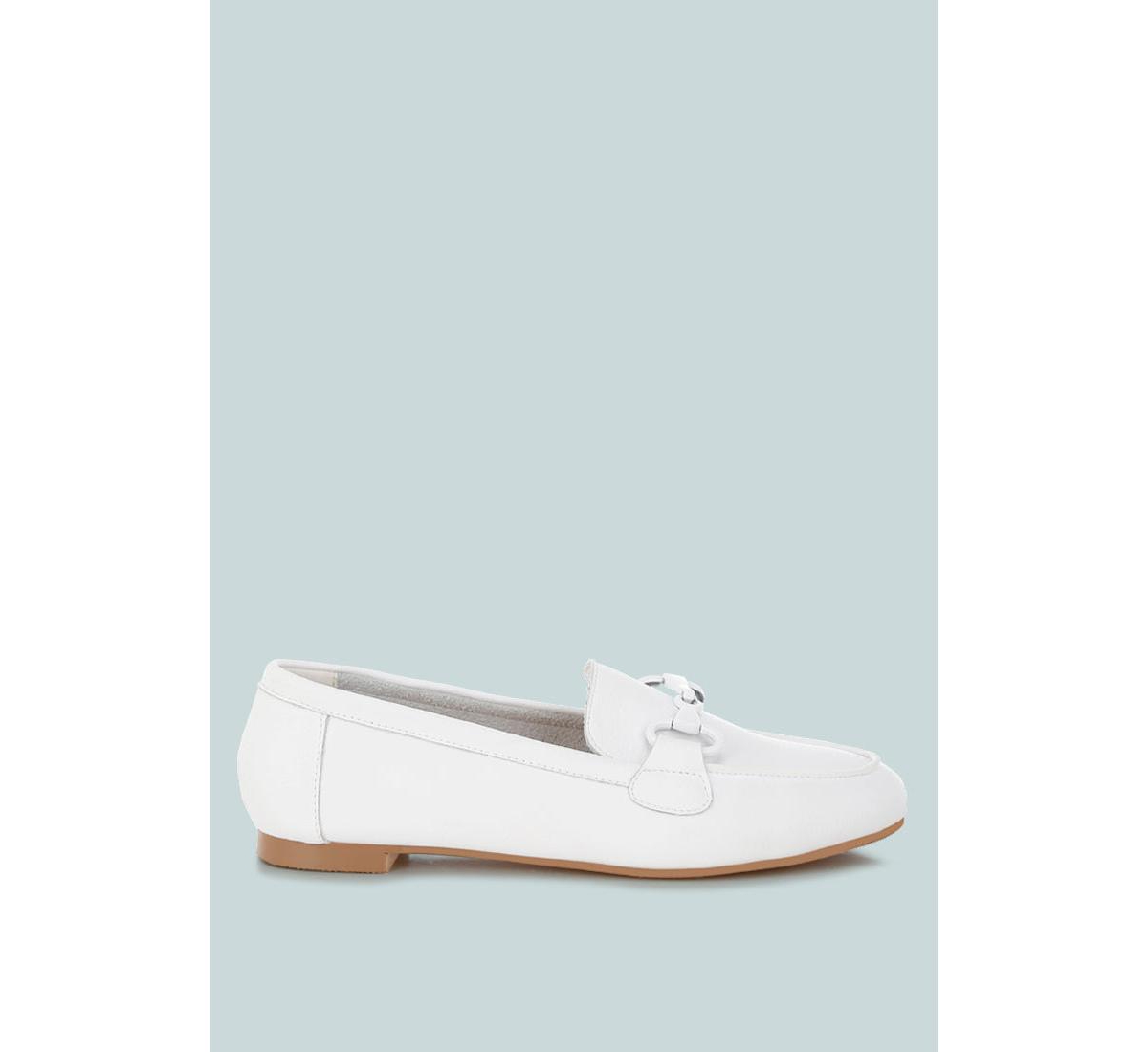 Taranis Monochromatic Horsebit Real Leather Loafers - White