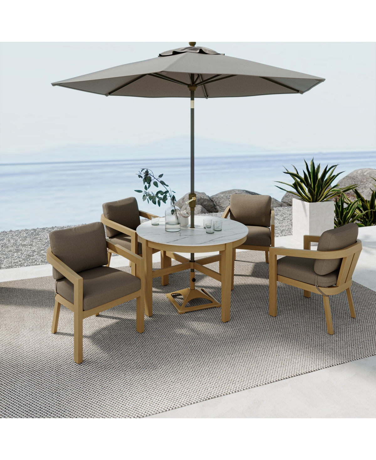 Agio Reid Outdoor 5pc Set (round Dining Table & 4 Dining Chairs) In Beige