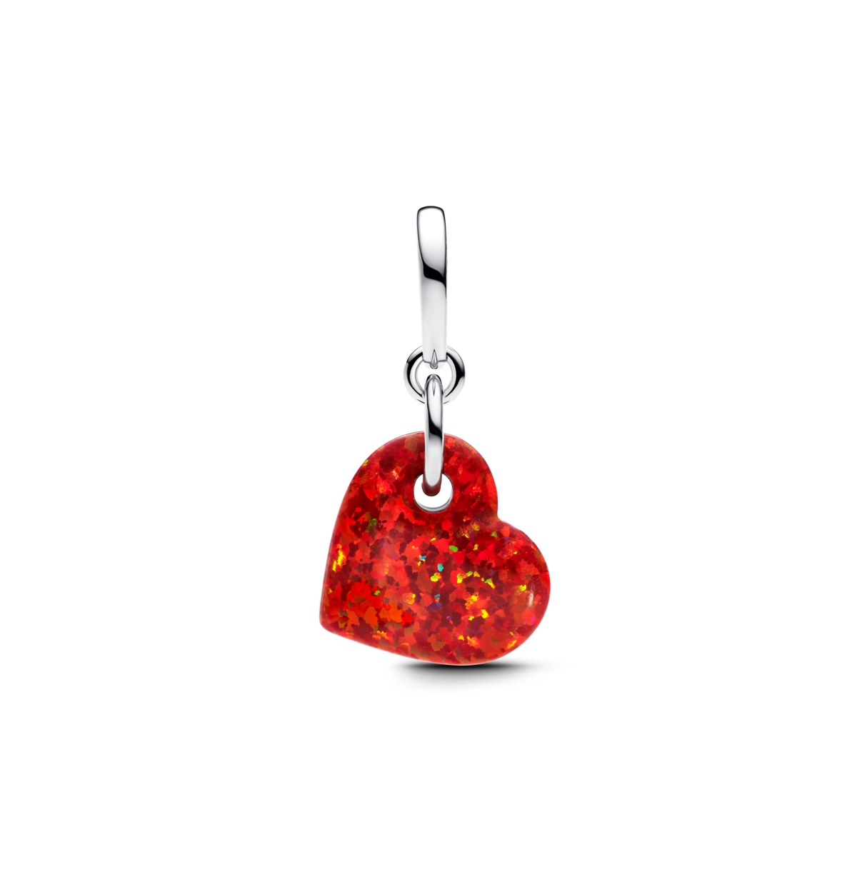 Pandora Sterling Silver Opalescent Red Heart Dangle Charms In Sterling Silver
