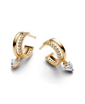 14K Gold Plated Dangling Heart Hoop Earrings