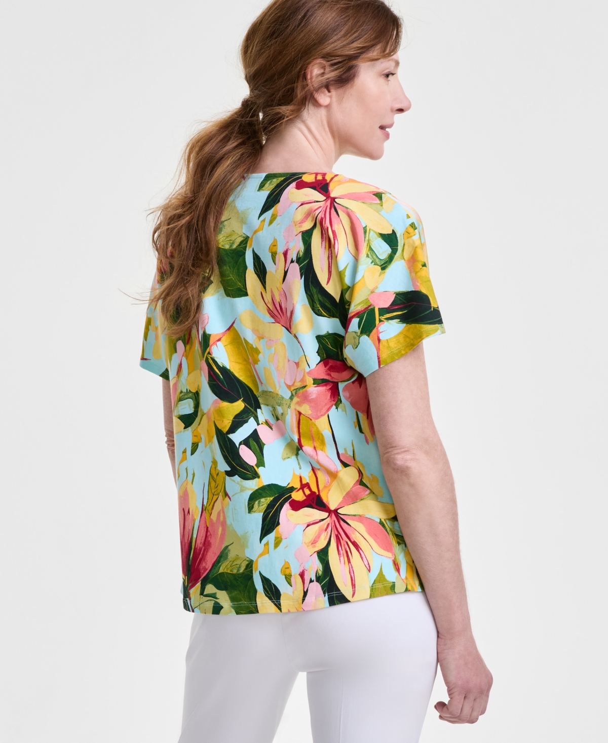 JM COLLECTION WOMEN'S PRINTED COWL NECK MIXED-MEDIA TOP, EXCLUSIVELY AT MACY'S 