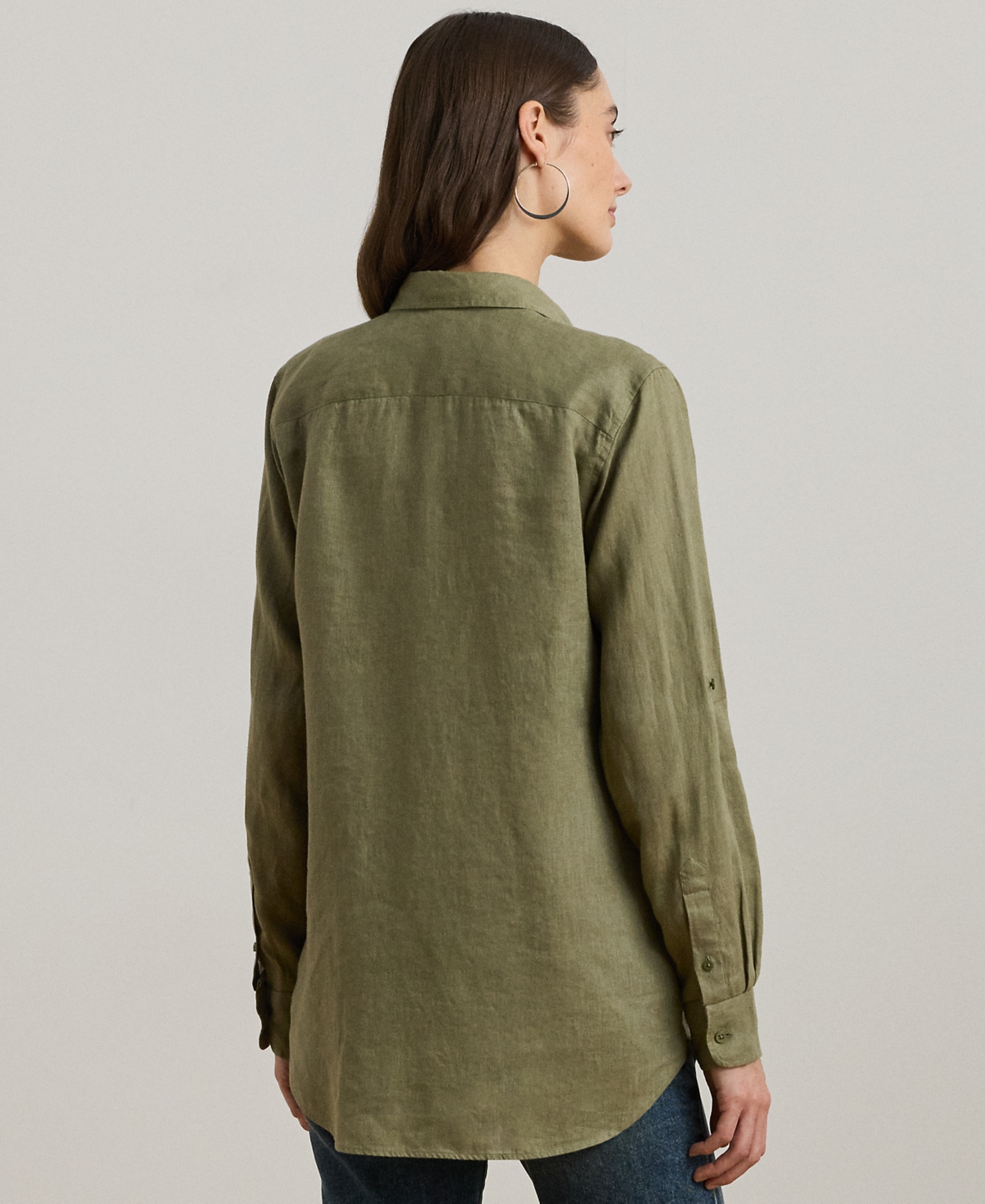 Ralph Lauren Plus Size 100% Linen Roll-tab Shirt