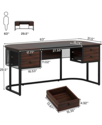 63-Inch Executive Desk with 4 Drawers, Large Office Desk Computer Desk, Business Furniture Desk Workstation for Home Office, Dark Walnut