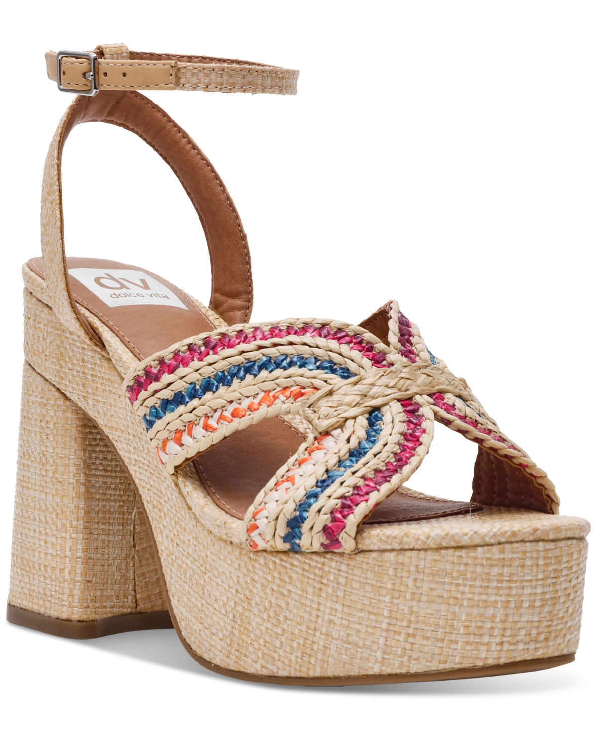 Dv Dolce Vita Women's Waylan Raffia Platform Crossband Dress Sandals In Rainbow Raffia