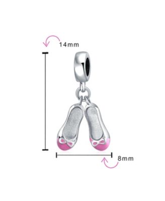 Pink Enamel Ballerina Shoes Charm Bead in Sterling Silver