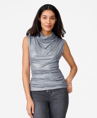 Women's Metallic Jersey Cowl Neck Top
