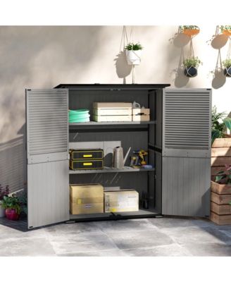 Outdoor Storage Cabinet, Wood Garden Shed with 2 Shelves,