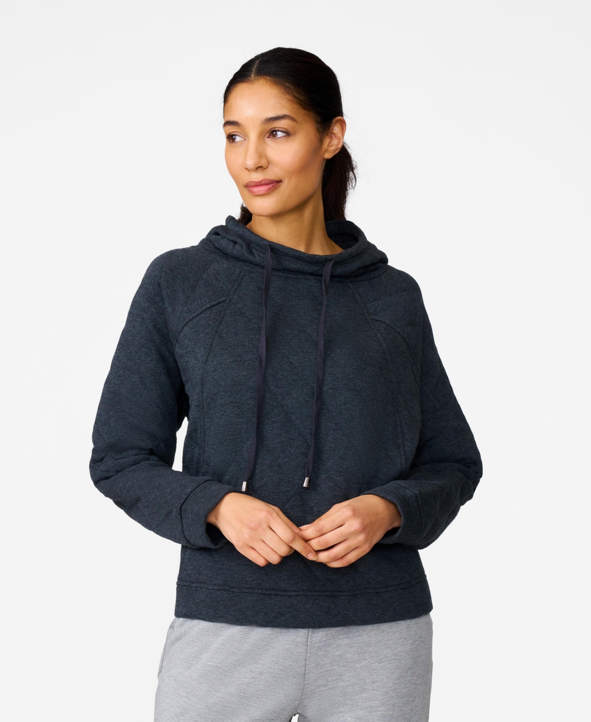 Women's Geo Quilted Hoodie Sweatshirt - Charcoal heather